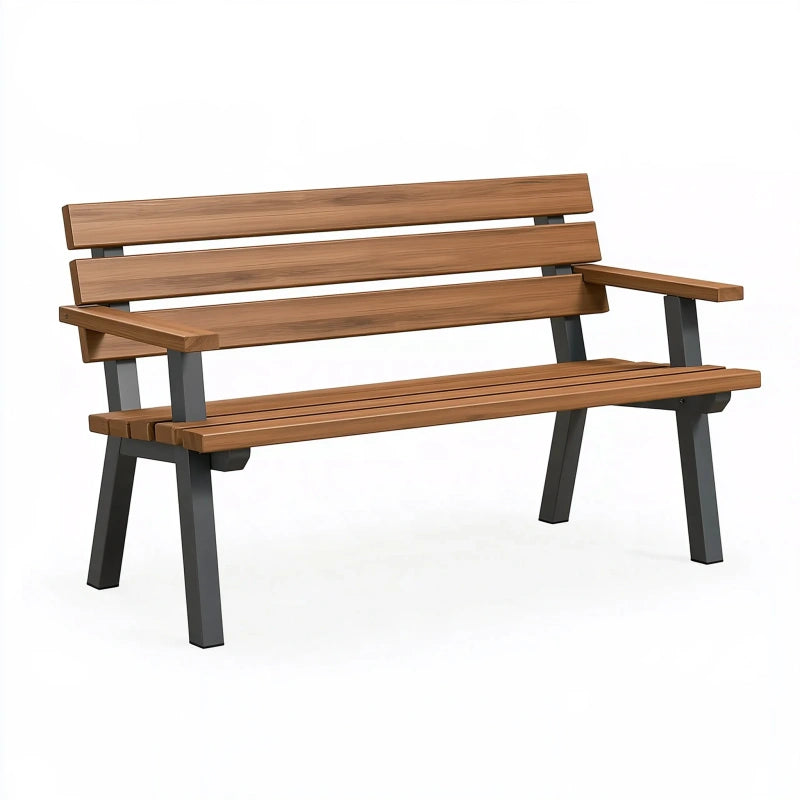 Gartenbank 150 cm Holz Braun mit Metallgestell Schwarz für den Aussenbereich