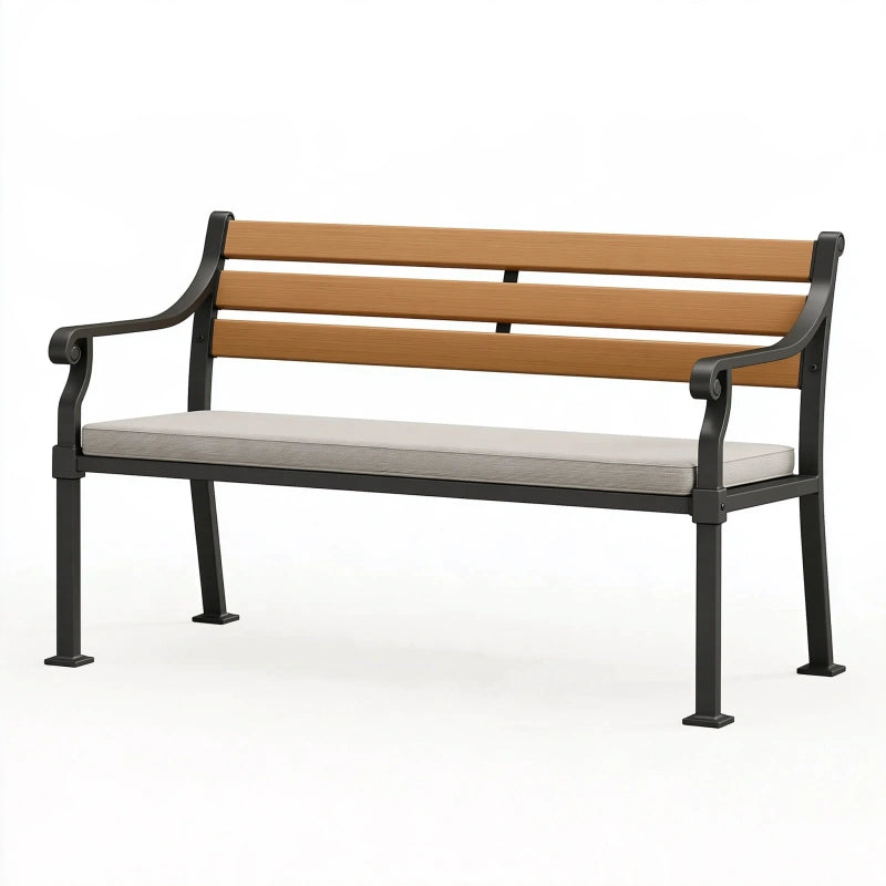 Gartenbank 150 x 60 x 90 cm Holz Metall Braun Schwarz mit Sitzpolster