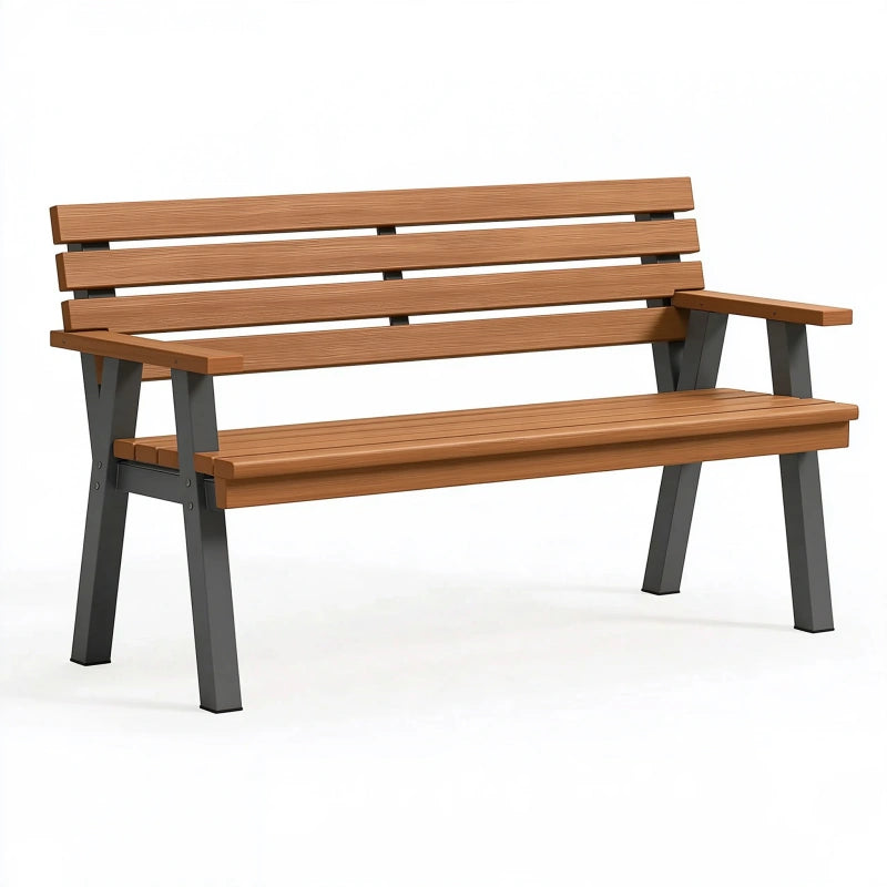 Gartenbank 150 cm Holz Metall Braun Anthrazit mit Armlehnen