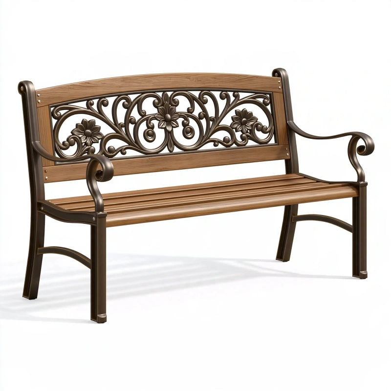 Gartenbank 122 x 60 x 91 cm aus Metall und Holz Braun mit Armlehnen im Vintage-Stil