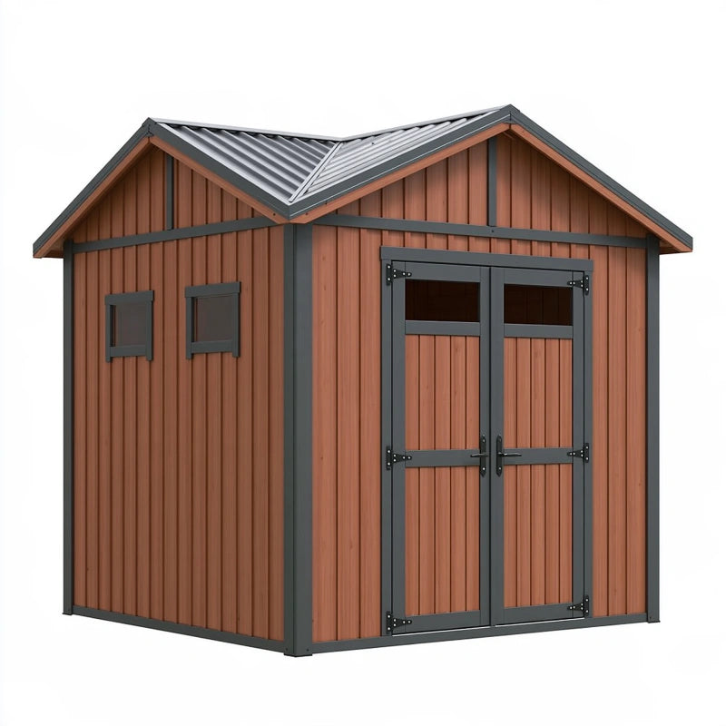 Gartenhaus 240 x 180 x 220 cm Holz Braun Anthrazit mit Doppeltür