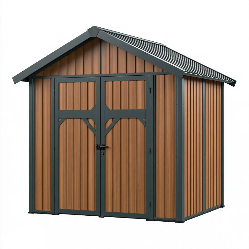 Gartengerätehaus 213 x 130 x 185 cm Stahlblech Holzoptik Braun Anthrazit mit Doppeltür