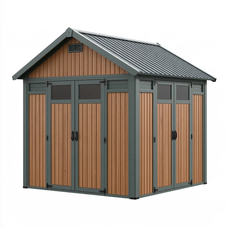 Gartengerätehaus 240 x 180 x 220 cm Holzoptik Anthrazit Braun mit Satteldach