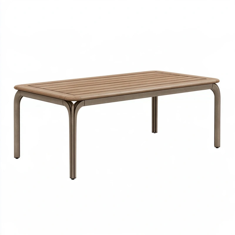 Gartentisch 120 x 70 x 75 cm aus Metall Braun mit Lattenplatte