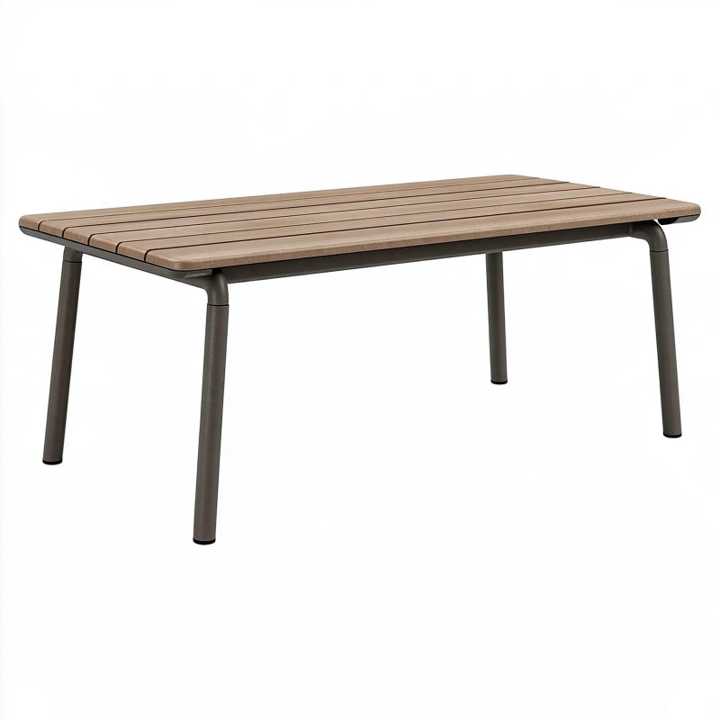 Gartentisch 160 x 90 x 75 cm Kunststoff in Holzoptik und Metall Braun Rechteckig