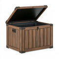 Aufbewahrungsbox 120 x 56 x 63 cm aus Kunststoff Braun/Schwarz in Holzoptik mit Klappdeckel