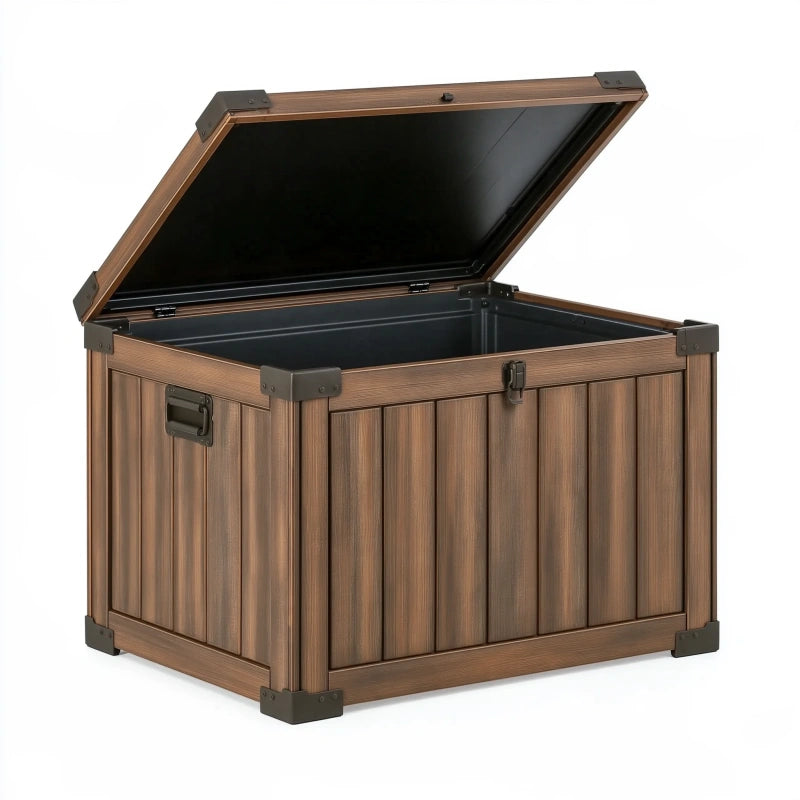 Aufbewahrungsbox 120 x 56 x 63 cm aus Kunststoff Braun/Schwarz in Holzoptik mit Klappdeckel