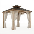 Gartenpavillon 300 x 300 x 300 cm Holz Beige mit Metall Dach und Vorhängen