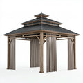 Gartenpavillon 300 x 300 x 330 cm aus Holz in Braun mit Vorhängen und Metalldach