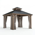 Gartenpavillon 300 x 300 x 300 cm Holz und Metall Beige mit Vorhängen