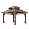 Gartenpavillon 400 x 400 cm Holz Metall Braun Anthrazit mit Vorhängen