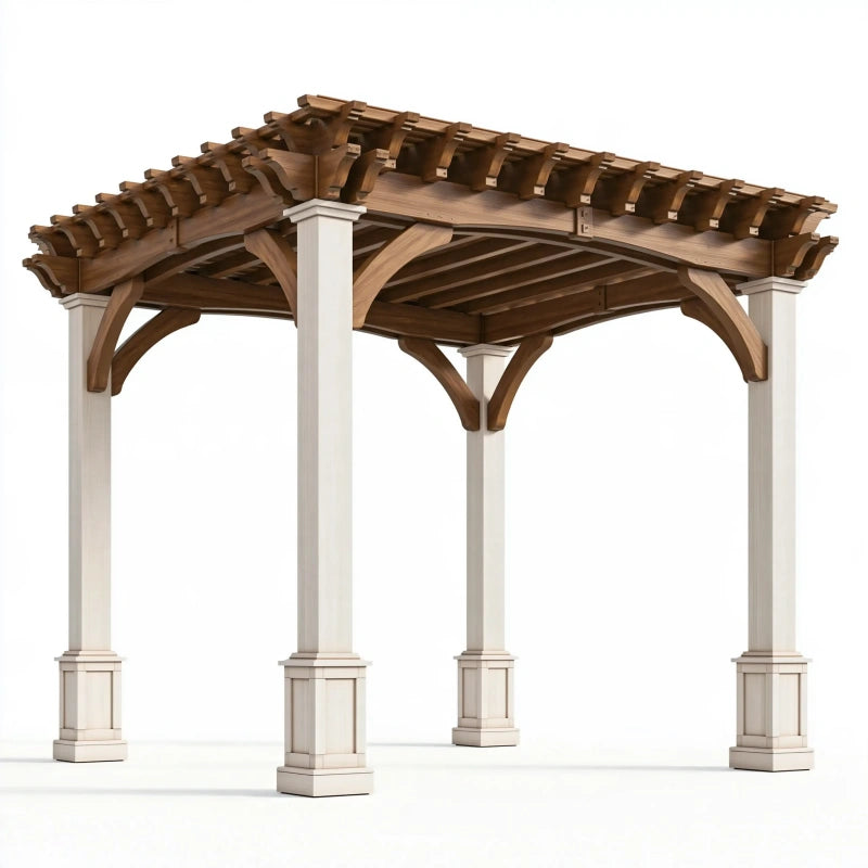 Gartenpergola 360 x 360 x 300 cm aus Holz Braun Weiss mit offenem Lamellendach