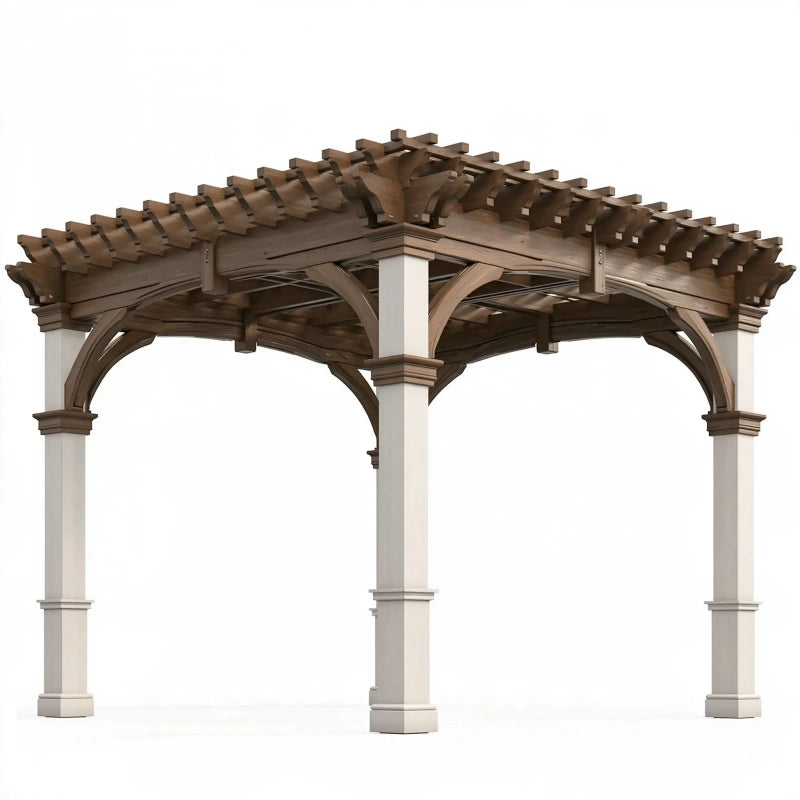 Pergola 300 x 300 x 250 cm Holz Braun Weiss mit Lamellendach für Garten