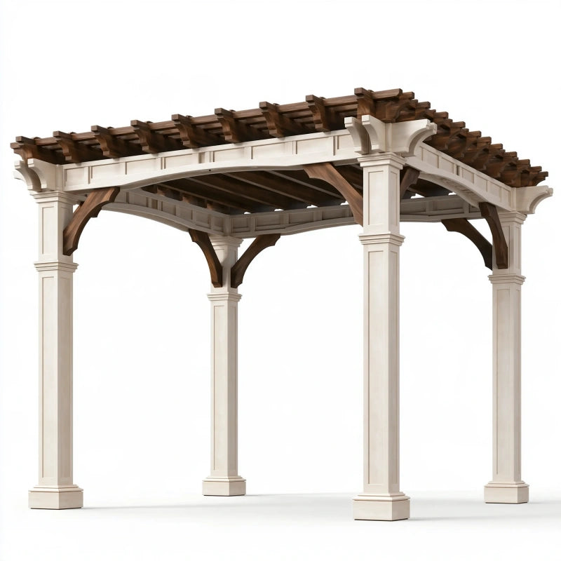 Holz Pergola 400 x 300 x 250 cm cremeweiss/dunkelbraun offene Dachkonstruktion klassischer Gartenpavillon