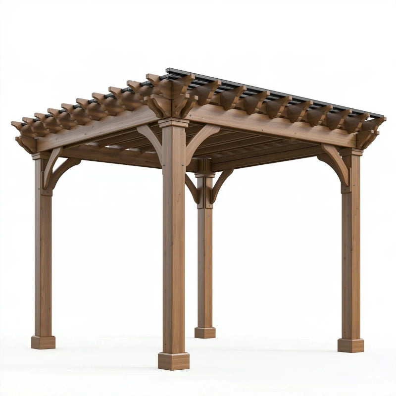 Holzpergola 300 x 300 x 240 cm Naturbraun mit offenem Lamellendach für Garten