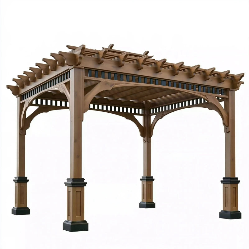 Holzpergola 300 x 300 x 250 cm Braun für Garten mit Latten-Dach
