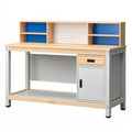 Werkbank 160 x 70 x 140 cm aus Holz und Stahl Natur/Grau mit Lochwand und Stauraum