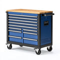 Werkzeugwagen 110 x 55 x 100 cm aus Stahl Blau mit Holzarbeitsplatte und 12 Schubladen