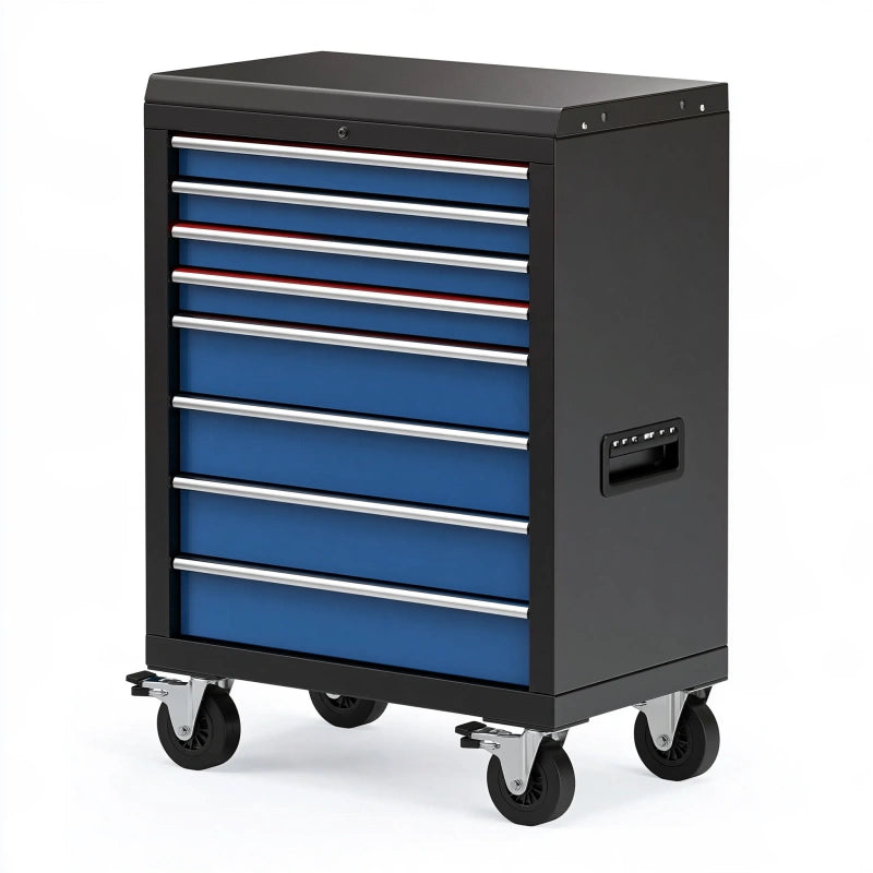 Werkstattwagen 77 x 46 x 97 cm aus Stahl Blau Schwarz mit 8 Schubladen auf Rollen