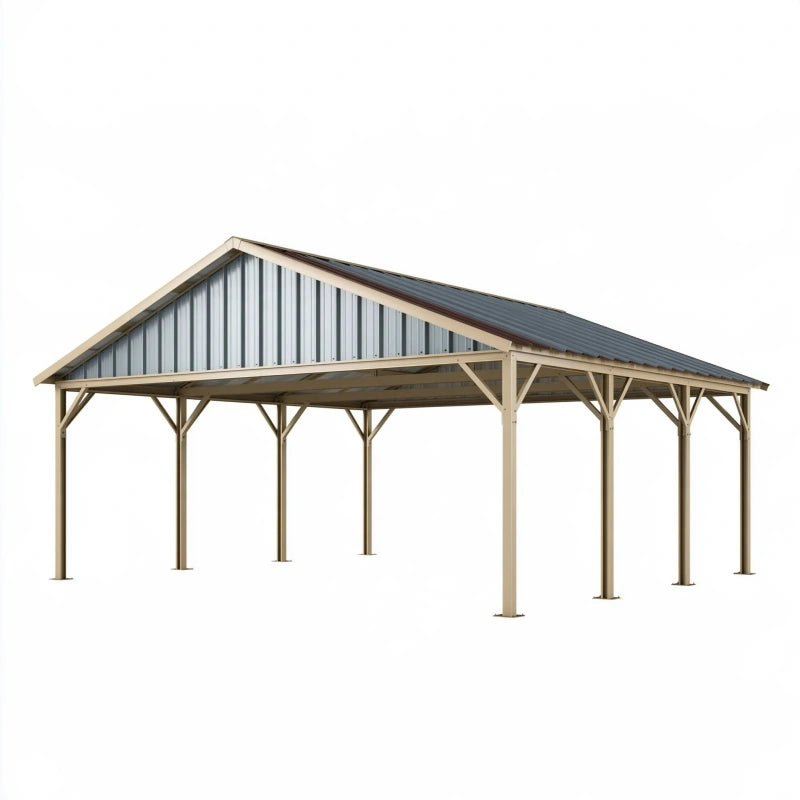 Carport 600 x 360 x 300 cm aus Stahl Beige Anthrazit mit Satteldach