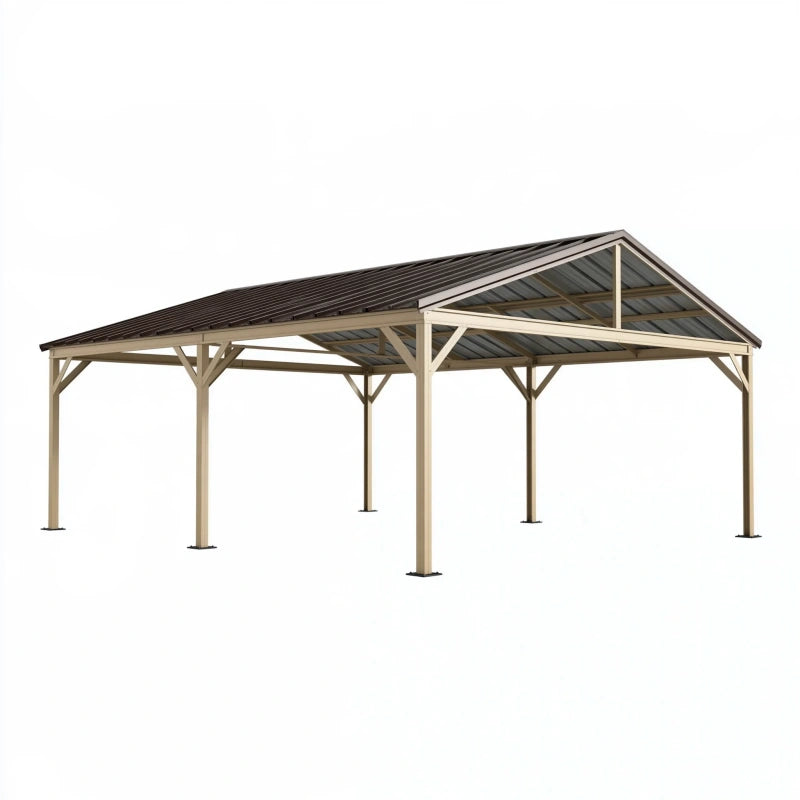 Carport 600 x 300 cm Stahl Beige Braun Satteldach