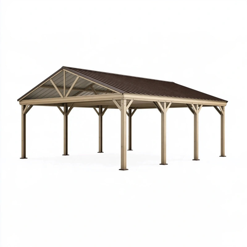 Carport 600 x 300 cm aus Stahl Beige mit Satteldach für Fahrzeuge